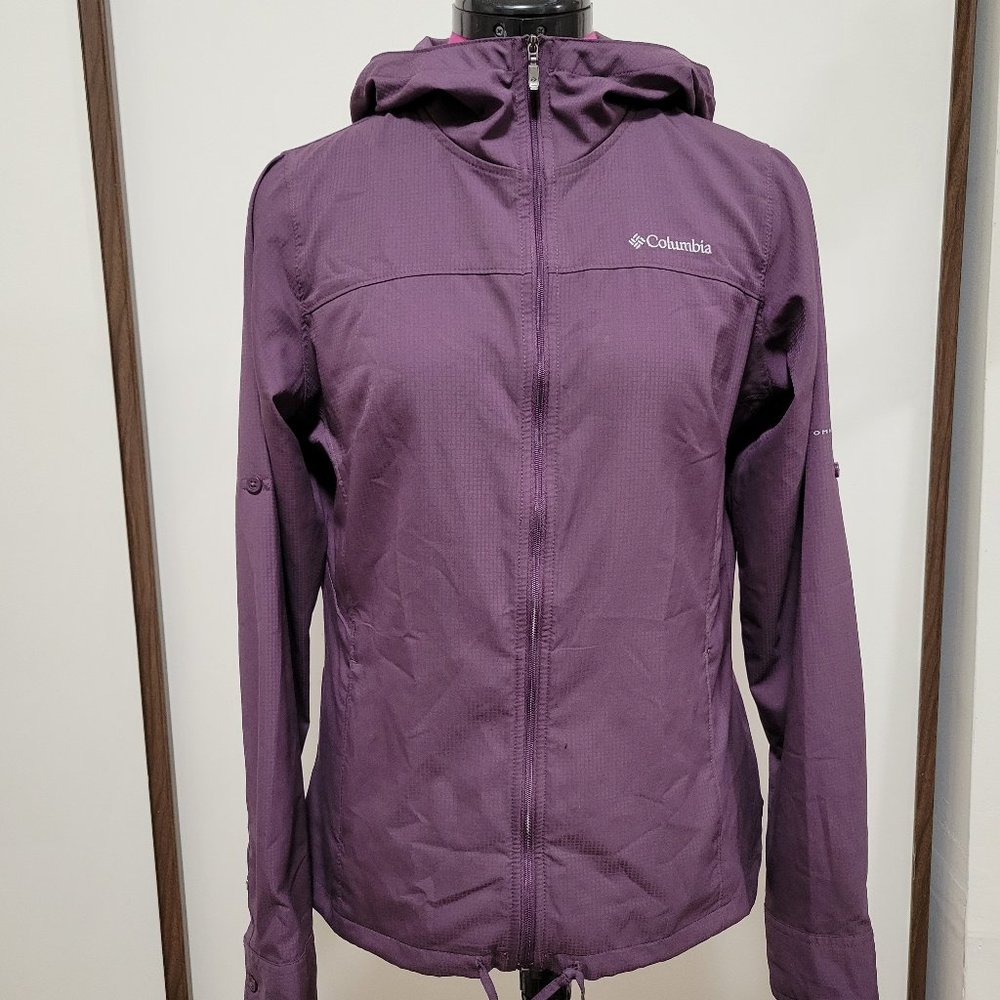 Women's Small Columbia Omni Shade Purple Zip Hooded Light Windbreaker Jacket